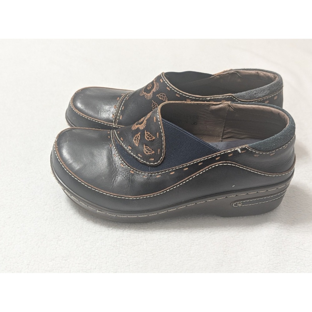 Spring Step L'Artiste Burbank Slip-On Leather Clog‎ Sz 36 US 6 Blue Floral Wedge